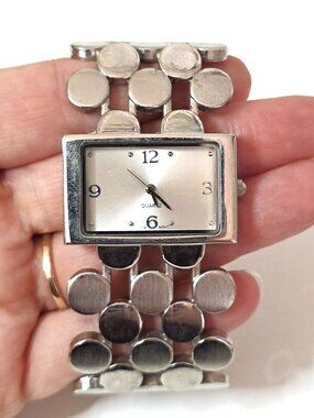 Oversized  silver-toned metal bracelet watch